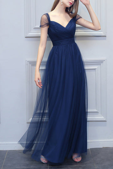 Une ligne longue Tulle robe de demoiselle d'honneur encolure en V